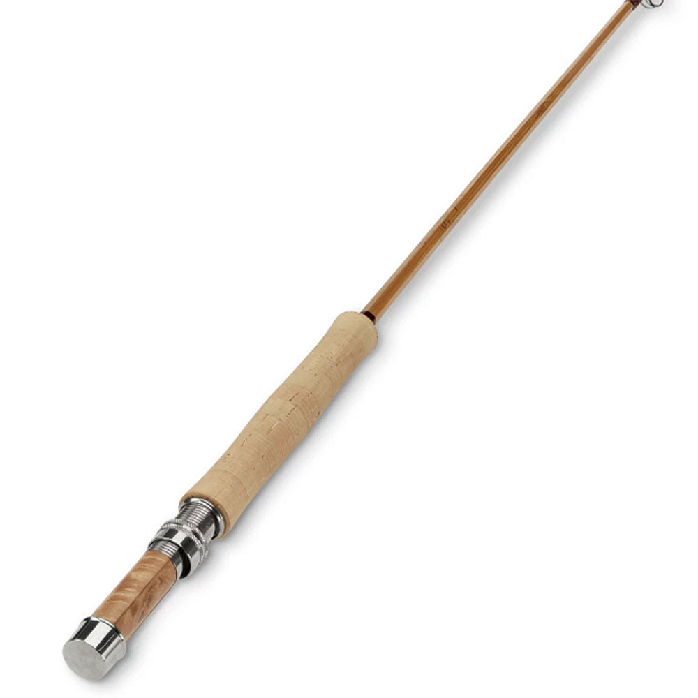An Orvis bamboo fly rod — cork grip, nickel-silver downlocking seat and figured-burl insert (photo: All Points Fly Shop)